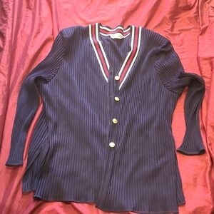 Misook Navy Cardigan with Gold Accents